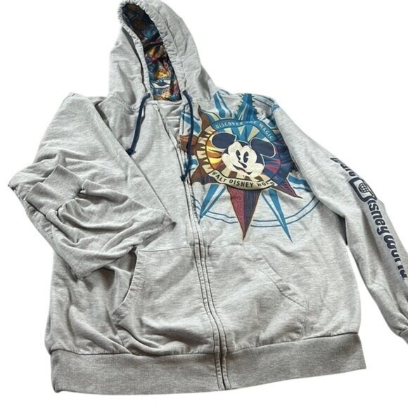 Vintage Walt Disney World Mickey Mouse Discover The Magic Hoodie Jacket Gray L - Picture 1 of 8